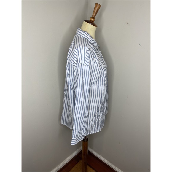 New Plus J.Jill Blue White Stripe Cotton Button-front Collared Shirt‎ 1X - Picture 4 of 10